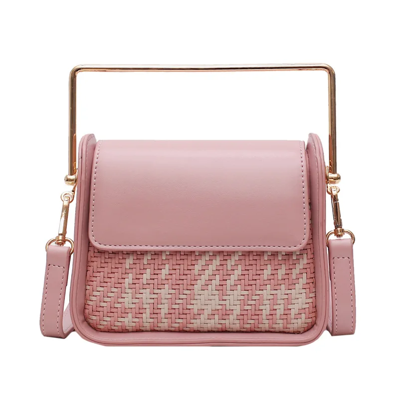 

Handwoven Bag Rattan Handbag Luxury Leather Lady Small Bags Metal Top Handle Handbag Crossbody Women Bags Brand Designers 2019
