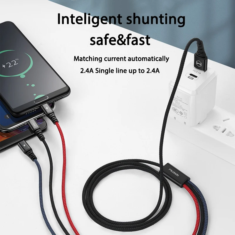 Mcdodo سريع 3in1 كابل يو اس بي 3A للهاتف المحمول المصغّر usb C نوع C كابل الشاحن ل فون XR XS ماكس X هواوي بيانات كابل شحن