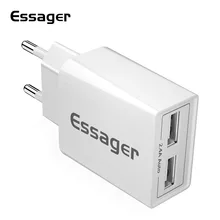 Essager Dual USB Charger 2.4A Fast Charging Travel Wall Charger For iPhone Samsung S10 Xiaomi 9 EU Adapter Mobile Phone Charger