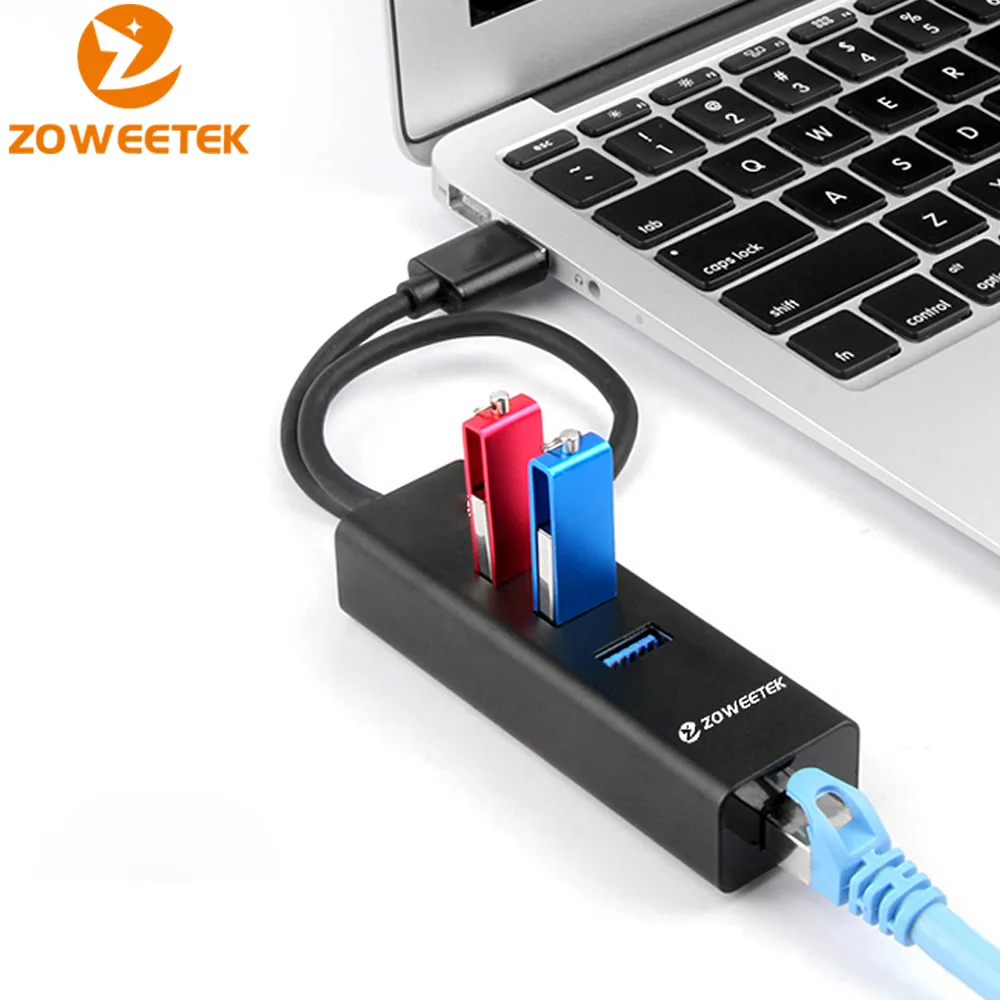 Zoweetek usb-хаб USB 3,0 для RJ45 Gigabit Ethernet Wi-Fi адаптер Lan сетевая карта 10/100/1000 Мбит/сек 3 Порты для Windows XP/7/8/10