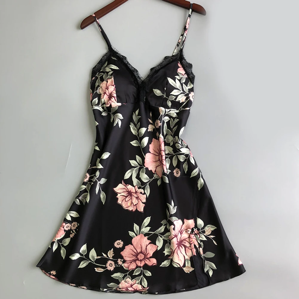 Женское сексуальное кружевное платье-халат, ночная рубашка, ночная рубашка, пижама из вискозы, без рукавов, большой размер, с v-образным вырезом, домашняя ночная рубашка, Chemise De Nuit - Цвет: Черный