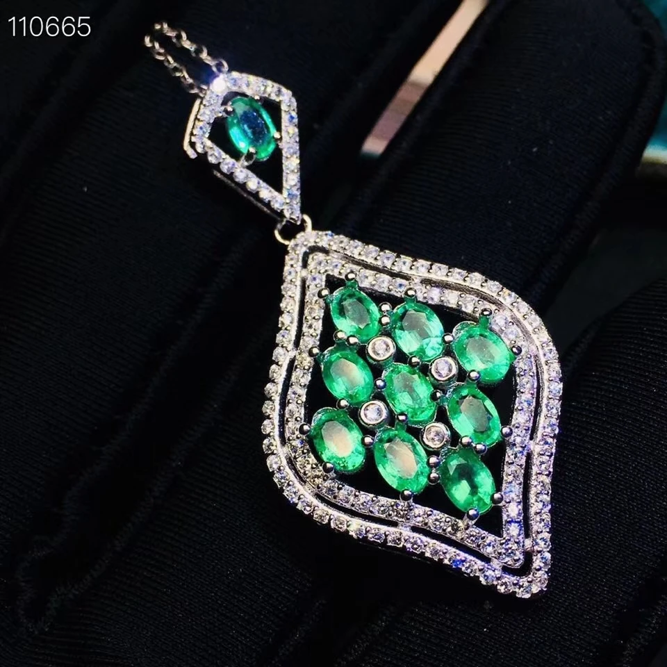 Pendentif émeraude vert naturel collier pendentif pierre gemme naturelle S925 argent mode grâce feu