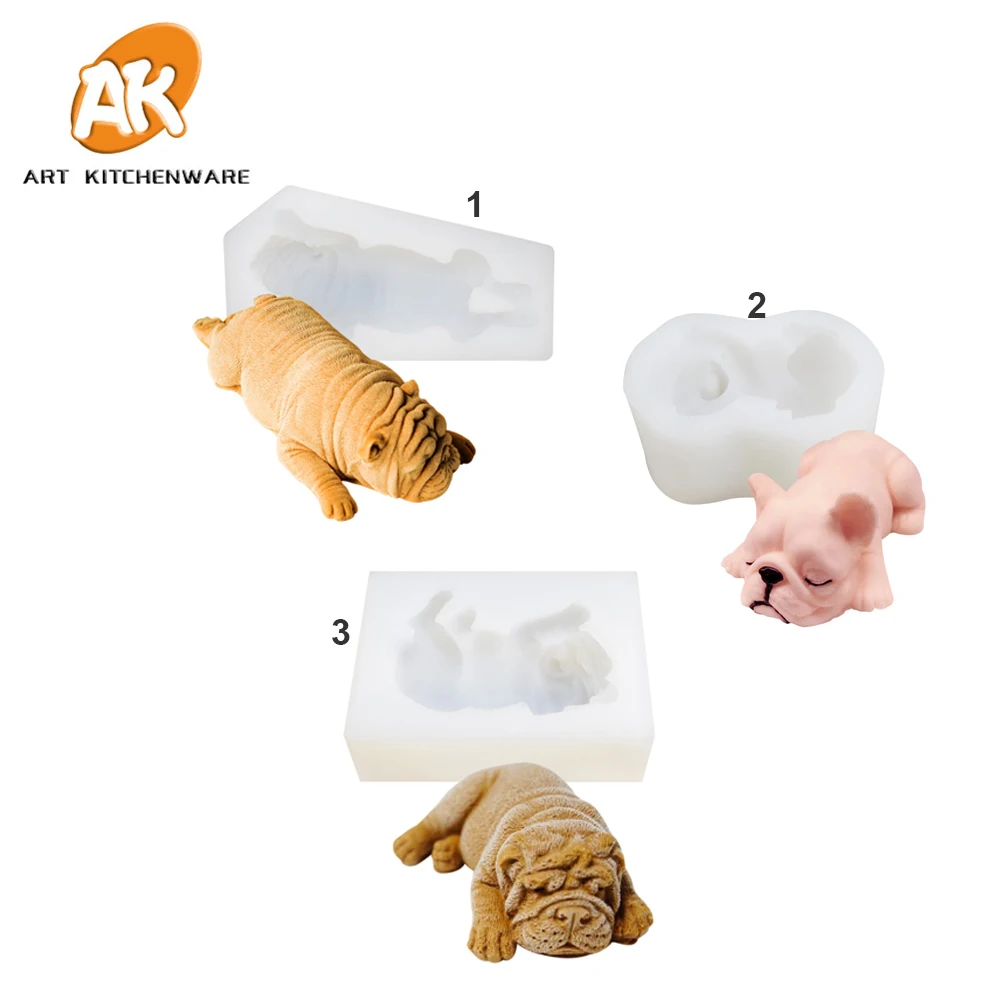Buy 3 design Shar pei Dogs Mold 3D DIY Silicone Mold