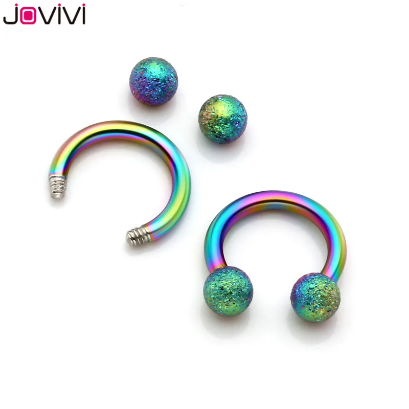 Jovivi Stainless Steel 16G 6mm Matte Ball Horseshoe Hoop Rings Captive Bead Ring Nose Ear Helix Cartilage Tragus Daith Septum - Окраска металла: 2pcs Colorful 6mm