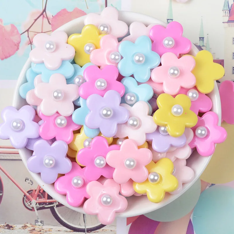 

10Pcs/lot Kawaii Flower with Pearl Flatback Resin Cabochons for Bows DIY Resin Cabochon Flat back Scrapbooking Accessories Decor