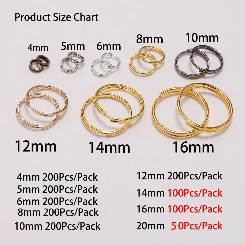 200pcs/lot 6 8 10 12 14 16 20mm Gold Silver Open Jump Rings Double Loops Split Rings Connectors For DIY Jewelry Making Supplies|Jewelry Findings & Components|   - AliExpress