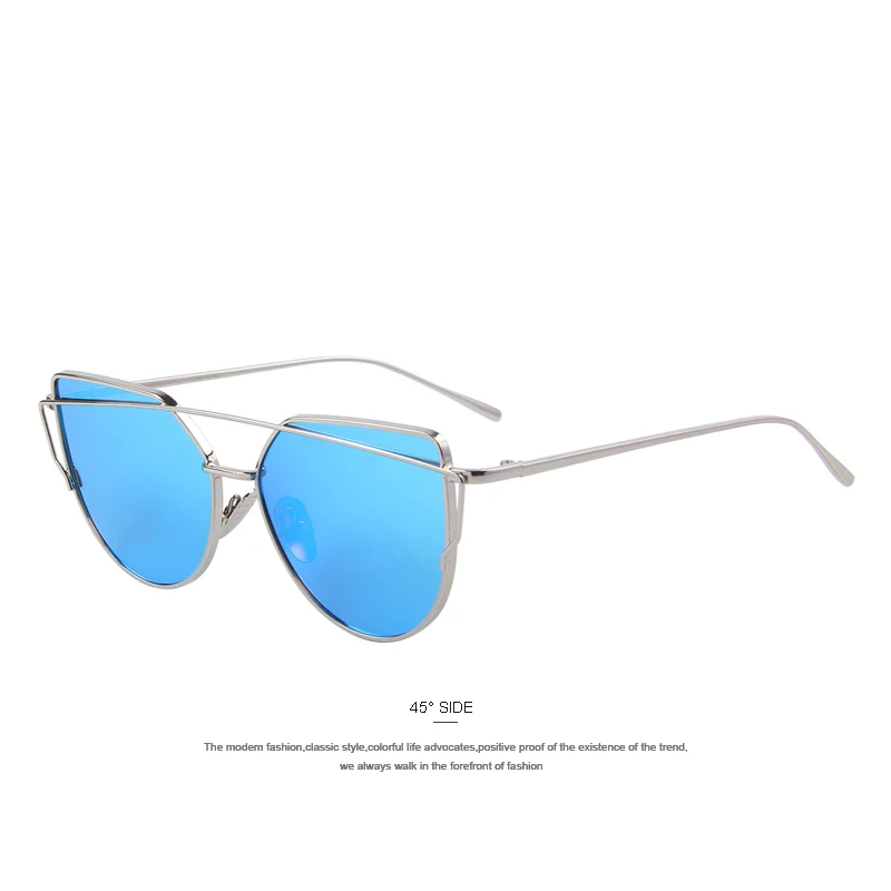MERRYS, модные женские солнцезащитные очки "кошачий глаз", классические, брендовые, дизайнерские, двухлучевые солнцезащитные очки с зеркальным покрытием, Плоские линзы S7882 - Цвет линз: C09 Silver Blue