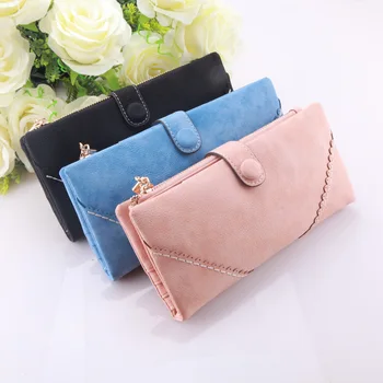

Women Long Wallets 2018 New Fashion Korean Version Lady Purse Card Retro Matte Snaps Multifunction Solid Cross Clutch