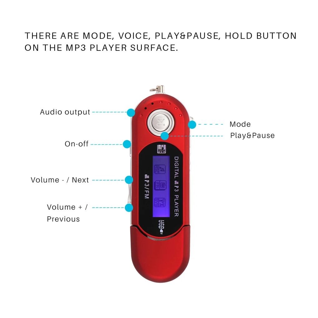 Portable USB MP3 Music Player Digital LCD Screen Support 32GB TF Card & FM Radio With Microphone Black Blue Mp3 Player