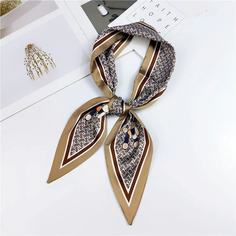 Fashion Hair Scarf For Women Neckerchief Cute Tie Wrist Ribbons Print Silk Satin Bag Scarfs Long Skinny Scarves For Ladies - Цвет: 14