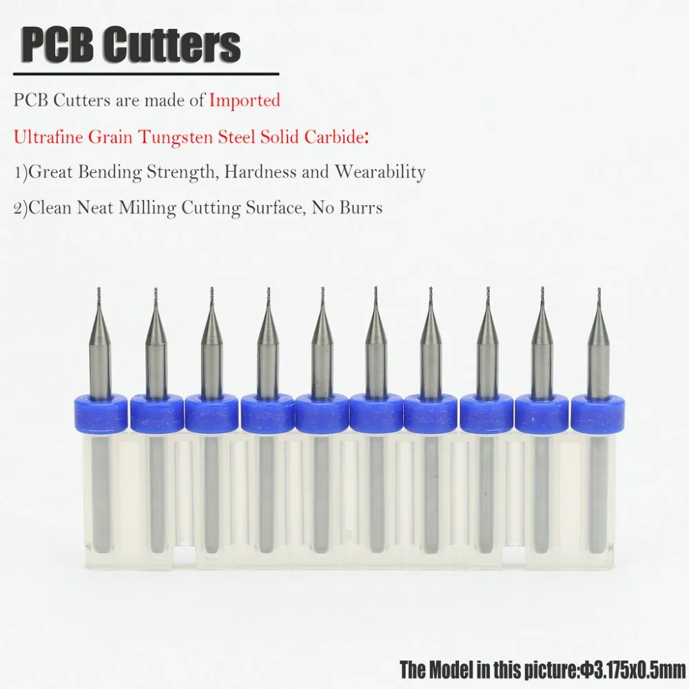 

0.5mm CNC PCB Cutter Drilling Milling Tool Carbide Tungsten Router Bits 10pcs PCB Cutting Mill Tools on Printed Circuit Board