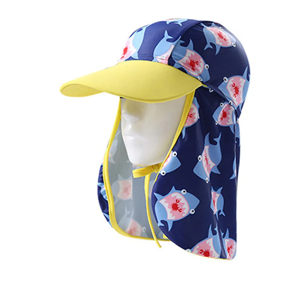 

Cap For Kids Baby Boy Girls Cartoon Breathable Sun Protection Flap Neck Hat Swim Cap Sun Summer Outdoor Head Accessories #YL1