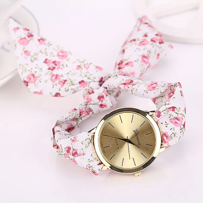 Женские часы для девушек, цветочный жаккардовый браслет из ткани, наручные часы zegarek relgios montre orologio donna zegarki damskie saat - Цвет: White