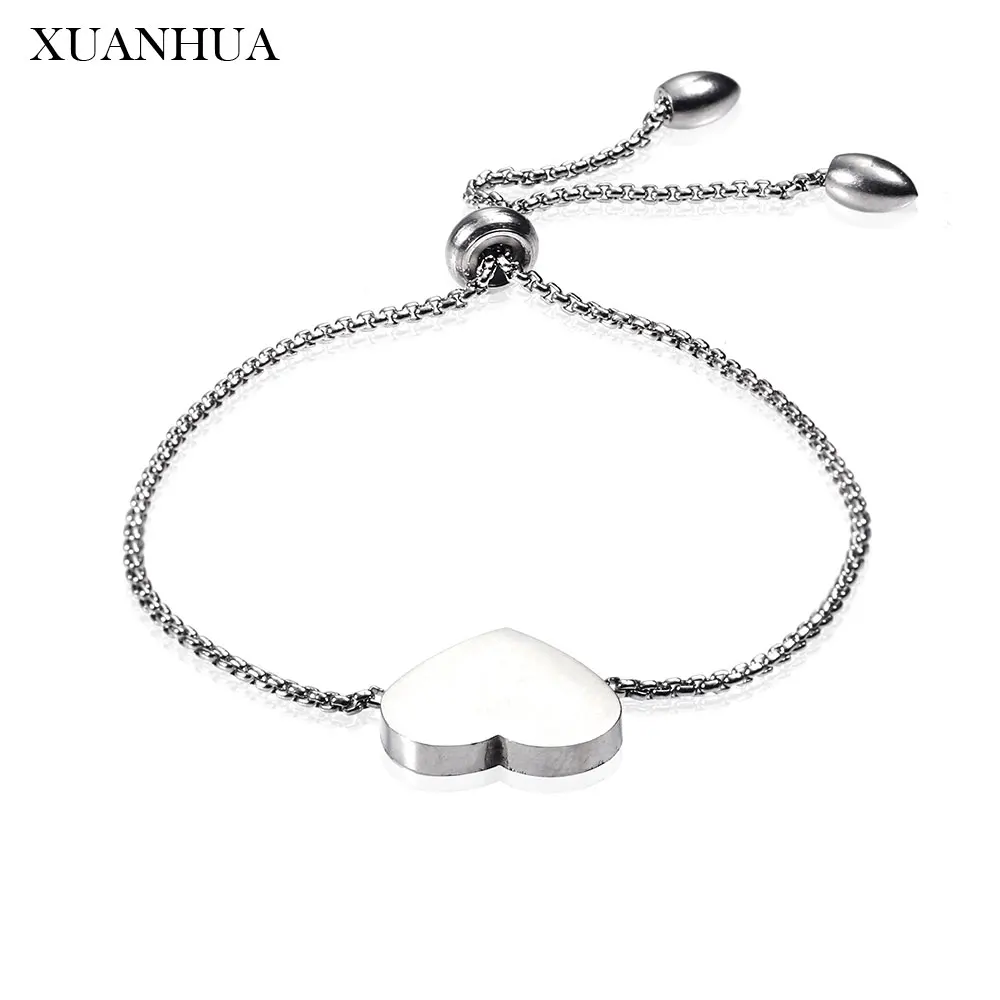 

XUANHUA Charm Heart Chain Link Bracelet For Lovers Stainless Steel Jewelry Woman Vogue 2019 Jewelry Accessories Bohemian