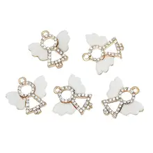 Doreenbeads амулет кулоны Ангел Золотой Цвет Белый Смола украшения прозрачные стразы 18 мм(6/") х 18 мм(6/8"), 5 шт