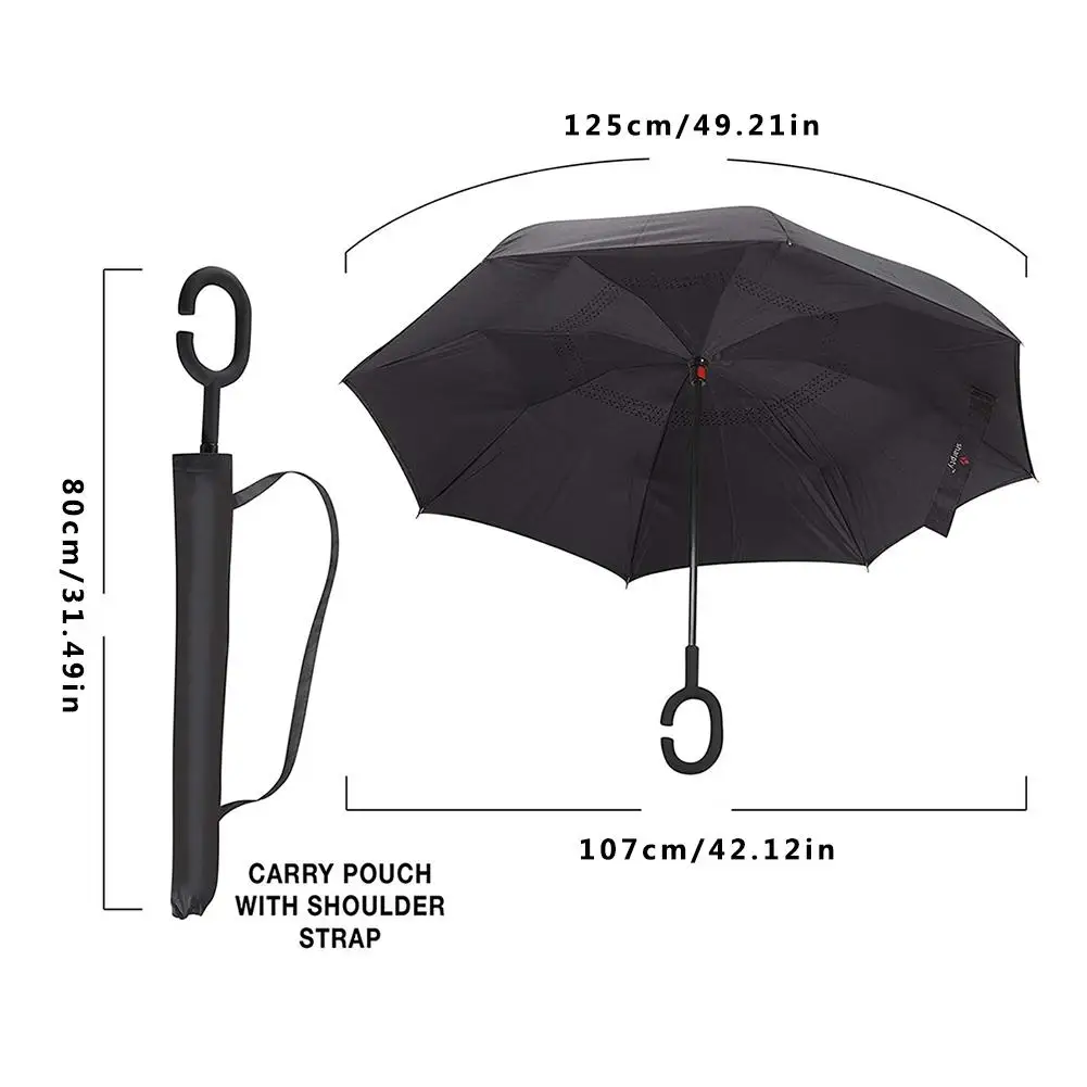 Dino In Scandinavian Style Double Layer Windproof UV Protection Reverse Umbrella With C-Shaped Handle Upside-Down Inverted Umbrella For Car Rain Outdoor
