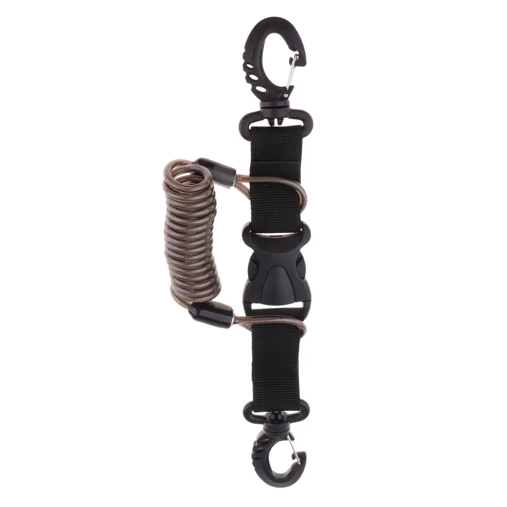 Stainless Steel Scuba Diving Lanyard  Spring Coiled Lanyard with Quick Release Buckle for Underwater Cameras Lights Torch 