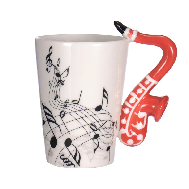 

New Saxophone Ceramic Coffee Mugs Porcelain Milk Mug Tea Cups Music Notes Home Office Drinkware