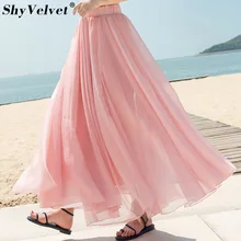 Shyvelvet Осень Длинная юбка пачка большой качели Тюль Boho макси юбки женские шифоновое Плиссированное длинное юбки женские Longa Faldas розовый