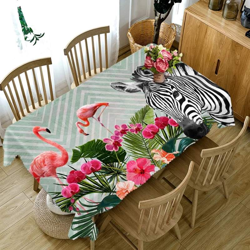 

Customize 3D Tablecloth Red Flamingo Zebra Pattern Dustproof Table Cloth Rectangular Round Thicken Polyester Cotton Table Cover