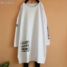 82 весенняя и осенняя женская одежда размера плюс, футболка с длинным рукавом из хлопка с большими буквами, женская футболка