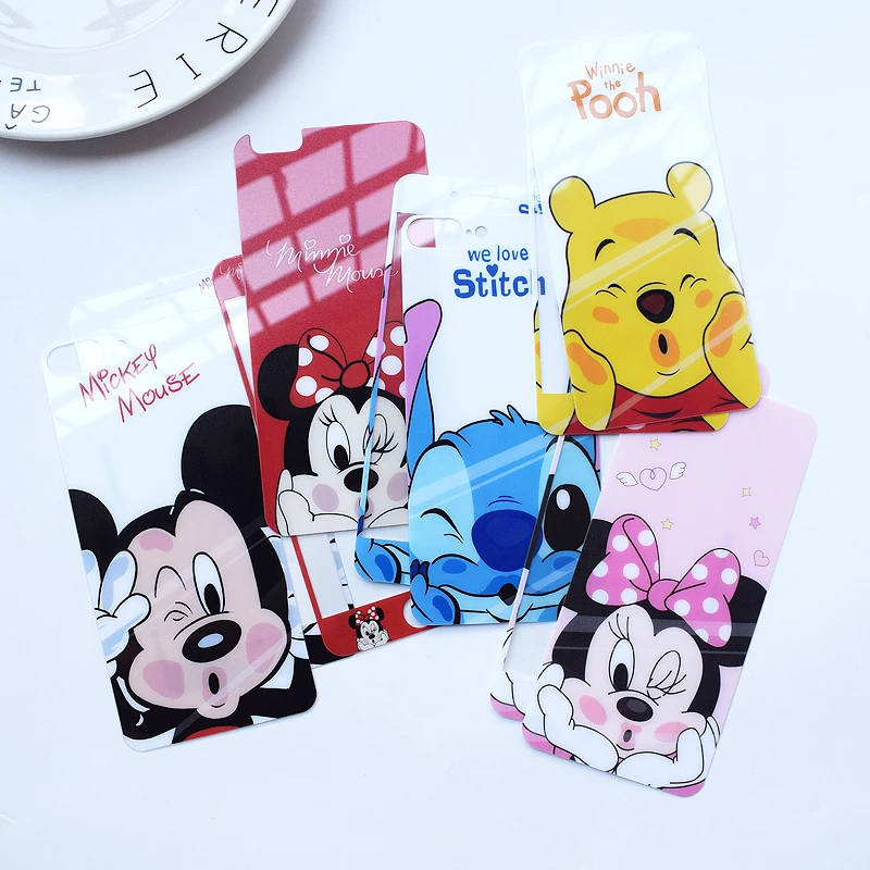 

For iPhone X Cute Cartoon Tempered Glass Screen film ( Front &Back ) for iPhone 8plus 8 7 7p 6 6S 6p cartoon stitch glass flim