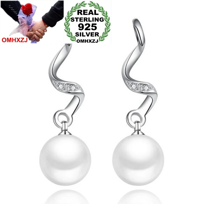 

OMHXZJ Wholesale Fashion s design Woman Gift 4 Paragraph Choose Pearl Drill Ball Agate 925 Sterling Silver Stud Earrings YS239