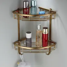 Antique Bathroom Shelves Space Aluminum Alloy Cosmetic Storage Box Brass Bathroom Shelves Double Layer Bathroom Products