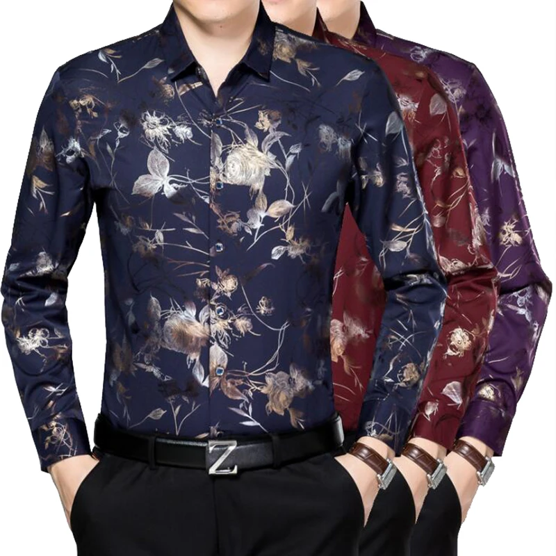 Aliexpress.com : Buy 2017 Spring Autumn Floral Print Men Shirts Long ...