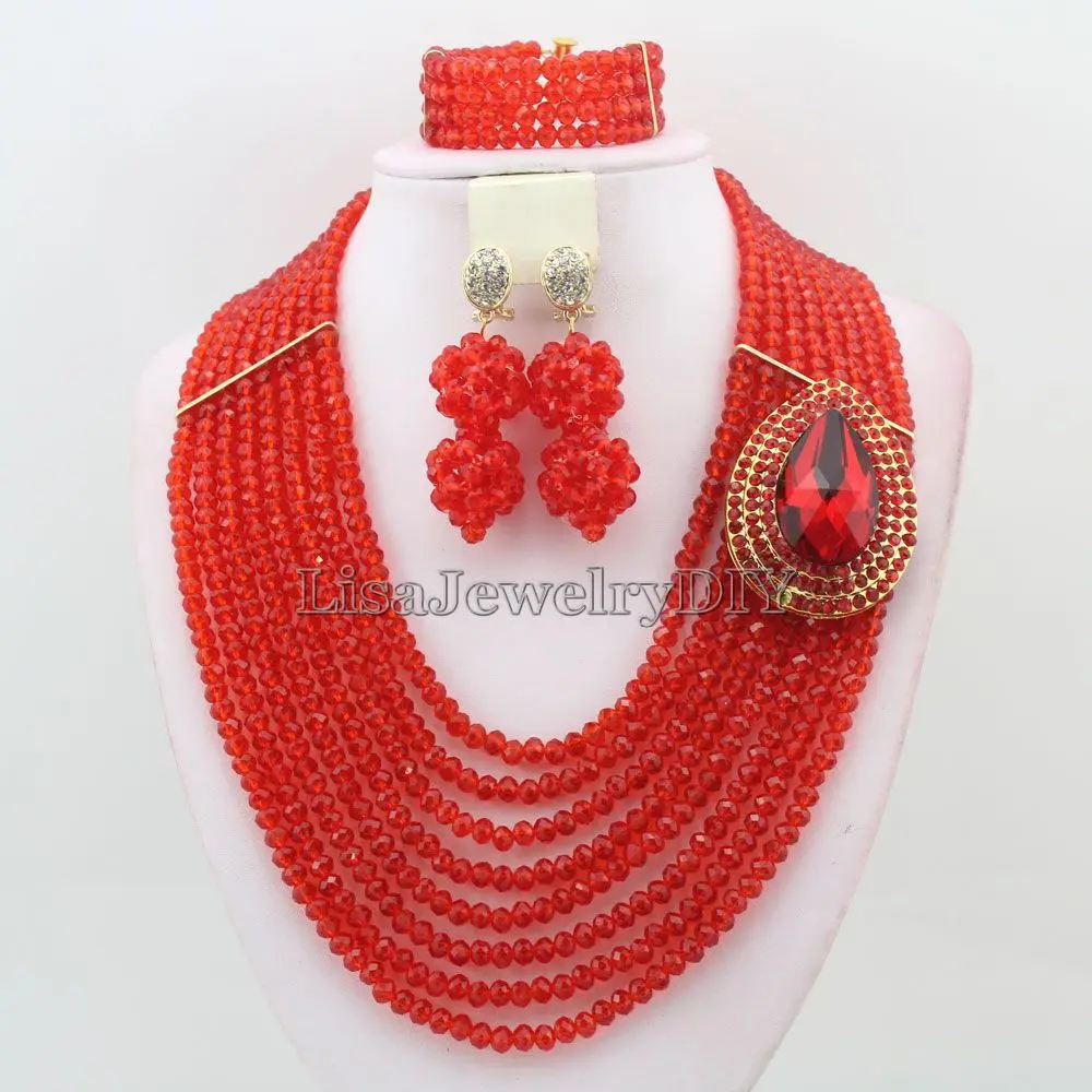Amazing Crystal Beads Necklace Sets African Jewelry Nigerian Wedding Bridal Indian Beads Jewelry