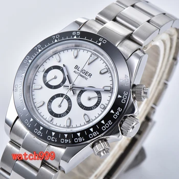 

Bliger 39mm white dial mineral glass 316L steel solid case automatic men's casual watch steel strap waterproof mechanical watch