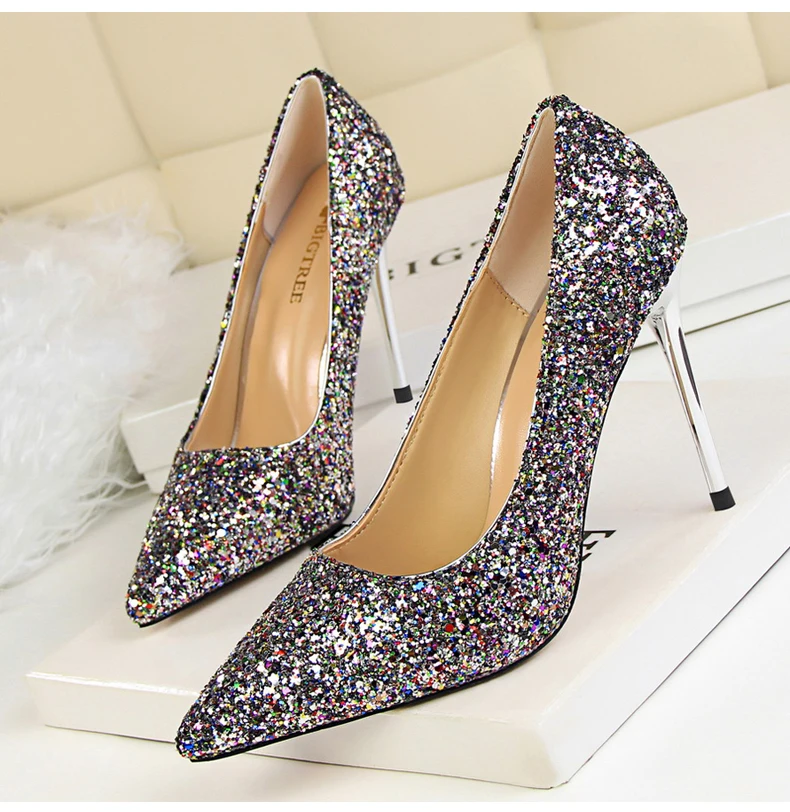 Women's Pumps Womens High Heel Shoes' Party Thin Heels Women High Heel Shoes In Glitter 2018 Hot Women Pumps Shoes Big Size 8 (11)