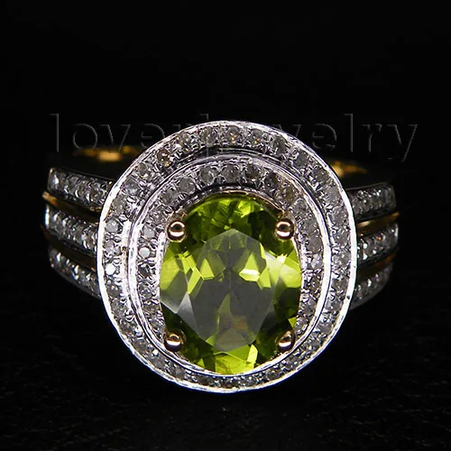 

14kt Yellow Gold Natural Diamond Peridot Engagement Ring Oval 7x9mm BAB1417