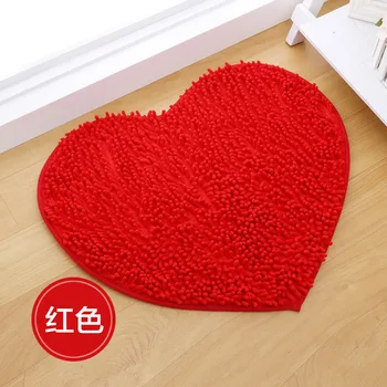 

40*50cm/50*60cm Cute Love Heart Shaped Non-slip Soft Microfiber Chenille Fluffy Bathroom Bedroom Floor Rug Carpet Mat red pink