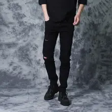 2017 autumn winter men feet trousers personality hole jeans fashion slim mens casual pants novelty black pantalones hombre cargo
