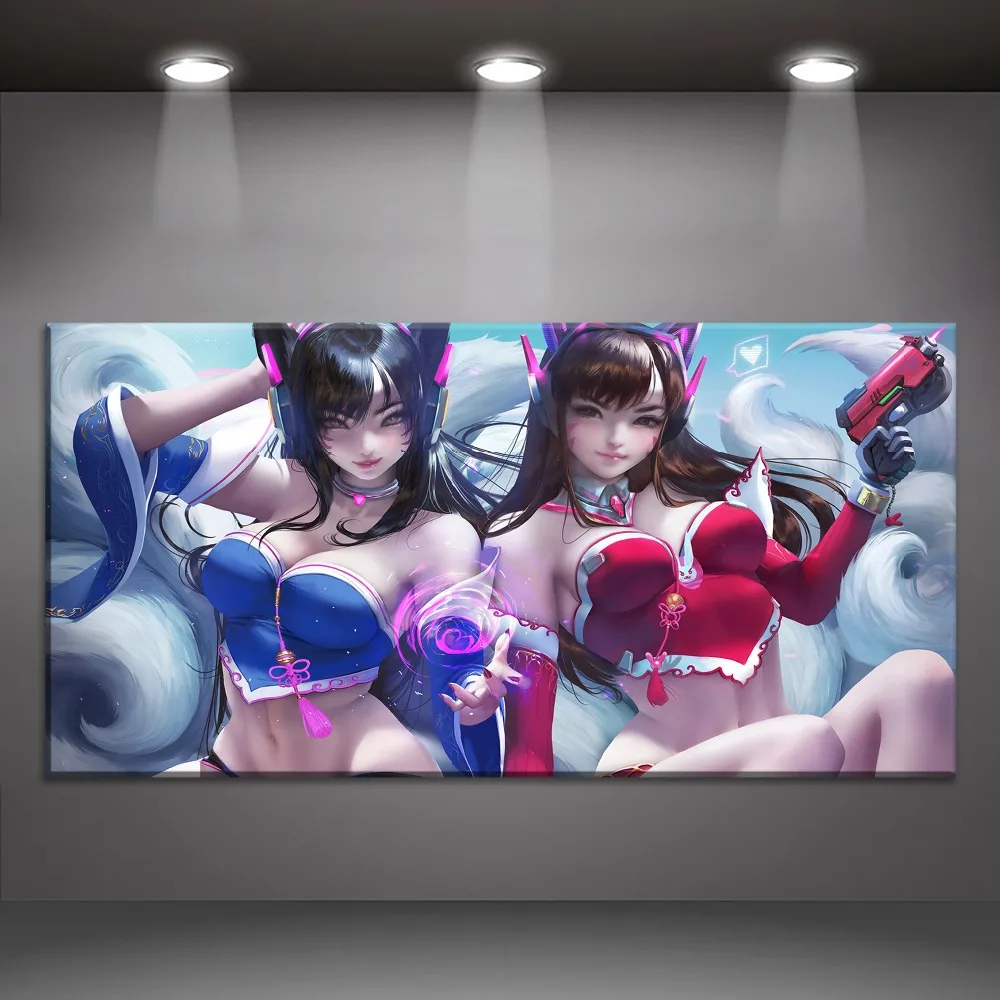 Ари LoL и Dva Overwatch сексуальные девушки Картина на холсте Печать тип стене Декор