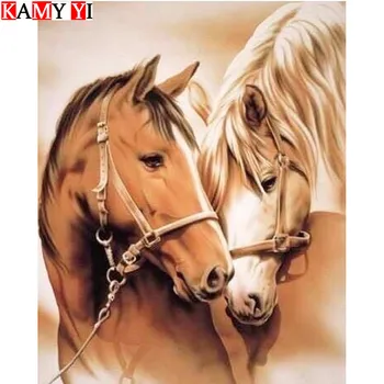 

KAMY YI Full Square/Round Drill 5D DIY Diamond Painting"Two horses"Mosaic Stitch Diamond Embroidery Home Decor Gift HYY
