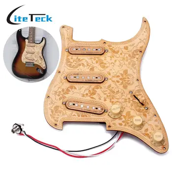 

Loaded Prewired Wooden Guitar Pickguard Maple Wood Plate SSS Pickups with Decorative Flower Pattern for Electric Guitars