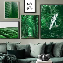 Jungle Green Plants Waterfall Quote Wall Art Canvas Painting Nordic Posters And Prints Wall Pictures For Living Room Home Decor