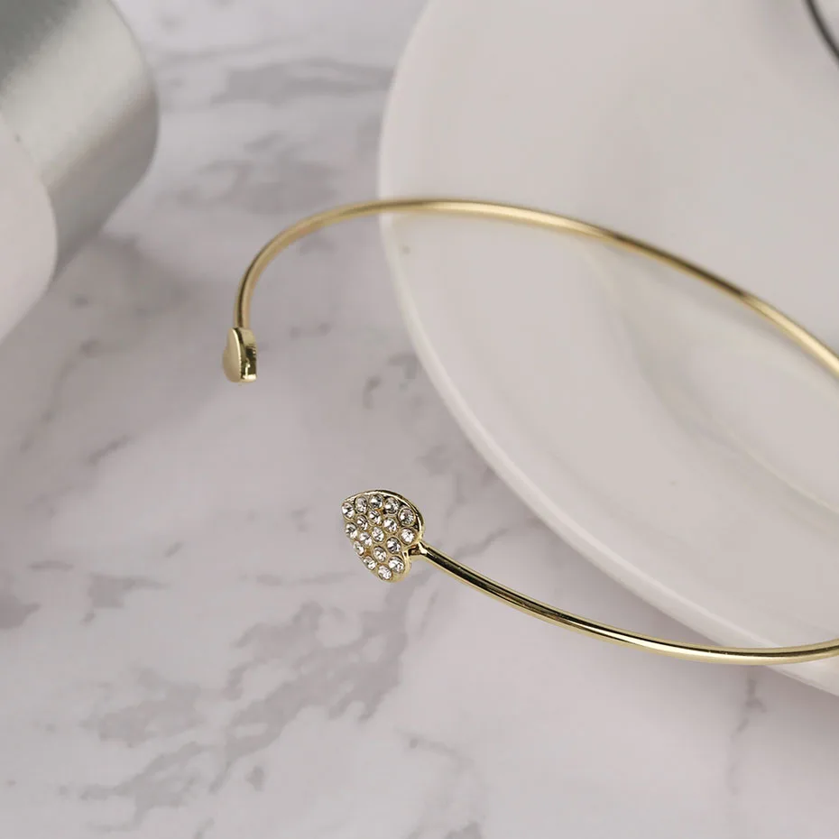 Fashion High Quality Double Heart Bracelet Crystal Love Opening Bracelet Bangles Female Accessories for Gift (9)