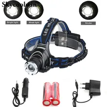 Налобный фонарь 2000Lm светодиодные фары Факел 2x18650 батарея+ ЕС/США автомобильное зарядное устройство для рыбалки кемпинга огни