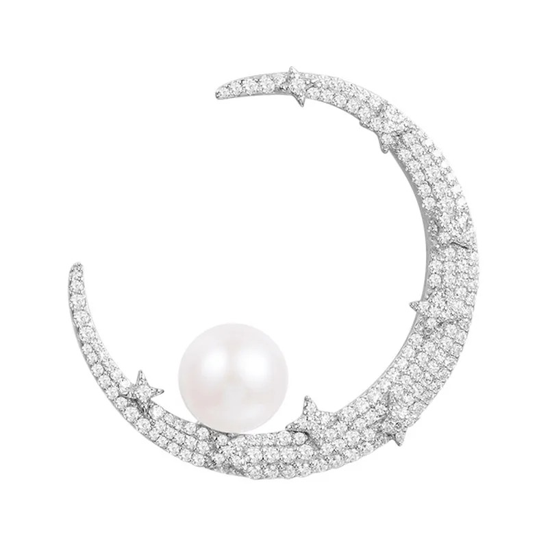 

Women Stud Earring SKA Pearl Fine Jewelry 925 Sterling Silver Monaco Moon Zircon AAA Fashion Earrings For Women AE10654XPL