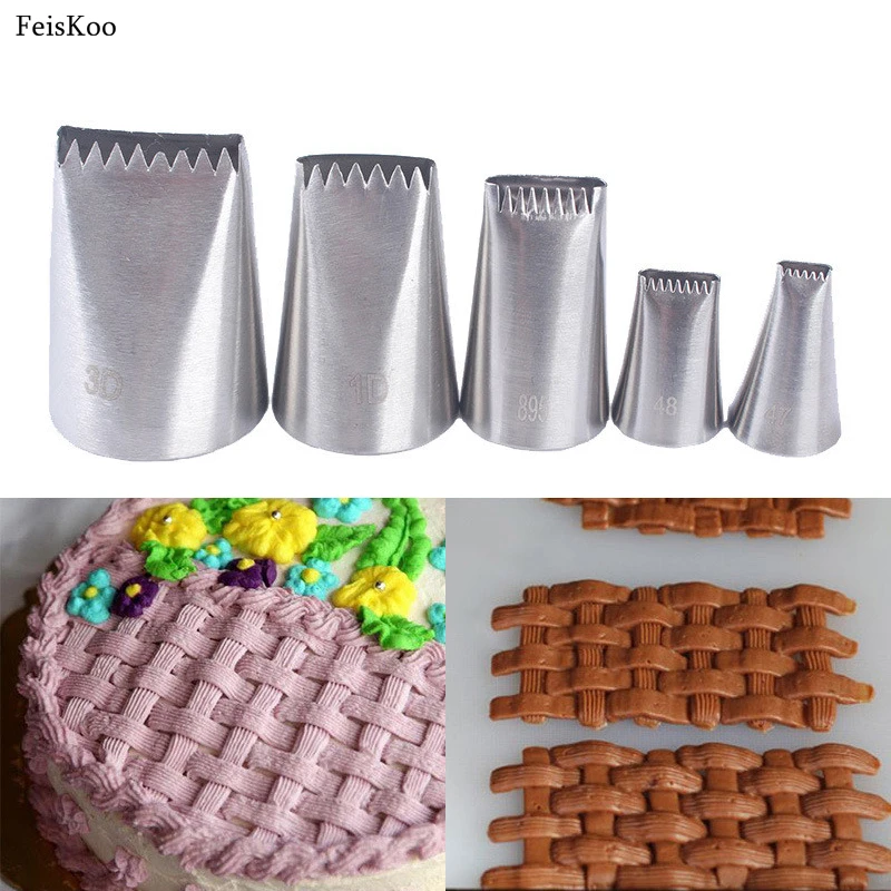 5pcs Basket Weave Tips Icing Piping Nozzle Stainless Steel Writing Tube NozU.jy