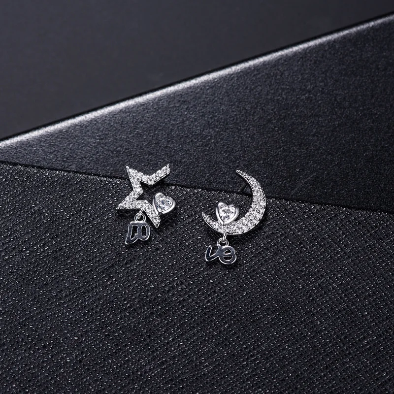 925 стерлингового серебра CZ кристаллическая Звезда Луна Серьги гвоздики для женщин ювелирные изделия Pendientes Brincos