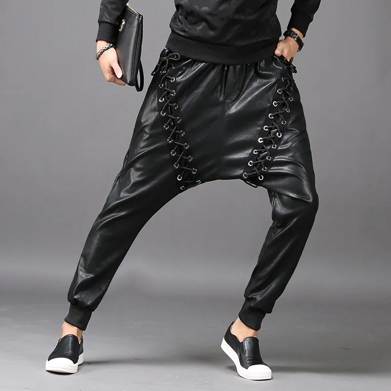 M 6XL Mens Joggers PU Faux Leather 