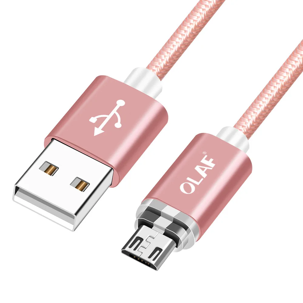 OLAF светодиодный кабель Micro USB для samsung S7 S6 Edge, 1 м, usb-кабель для зарядки и передачи данных, адаптер для Xiaomi Redmi 4X Note4 - Цвет: Rose Gold