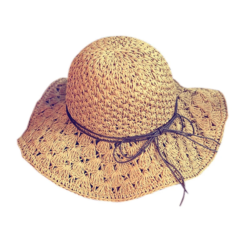 Весенне-летние солнечные шляпы для женщин, открытые пляжные шляпы, морское солнце, с большими головками, с бантом, складные праздничные соломенные шляпы для девочек - Цвет: Coffee