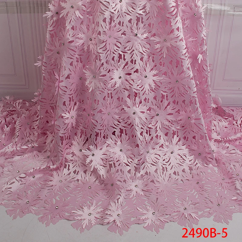 

Latest African Laces 2019 Satin Cut Lace Fabric High Quality 3d French Tulle Lace Fabric For Pink African Bridal Lace PGC2490B-1