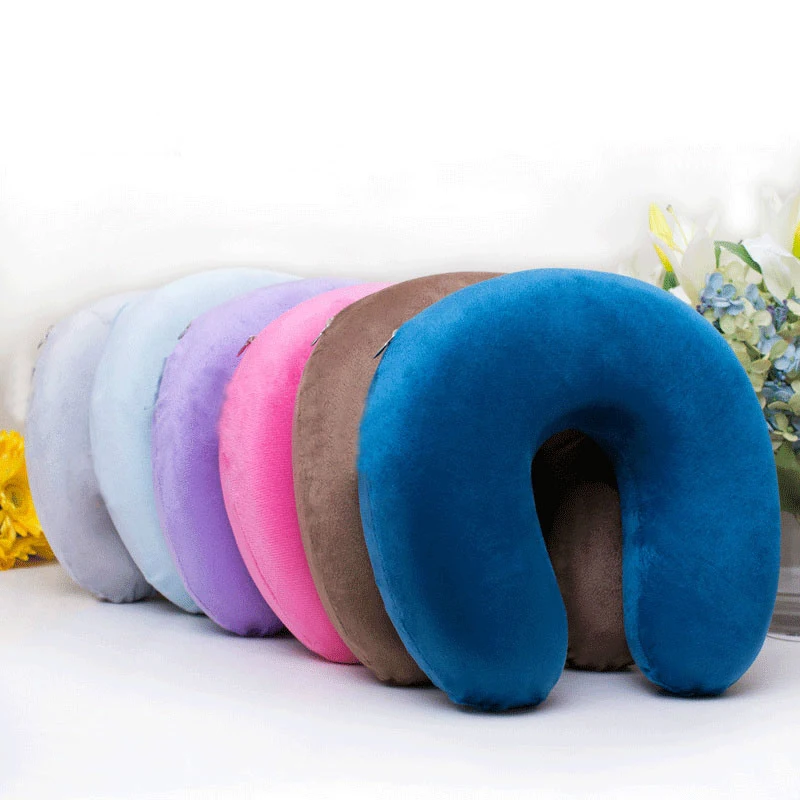 

U Shaped Travel Pillow Neck Memory Foam Cervical Protection Slow Rebound Soft Velvet Pillows in Car Plane Office