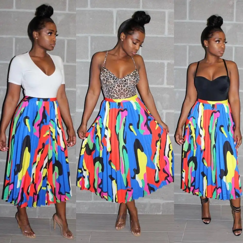 Повседневные женские юбки контрастного цвета с завышенной талией новые летние модные свободные женские юбки уличная одежда MOF5075